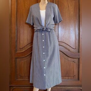 80s Gingham Shirt & Skirt Set Vintage 2 Piece Black & White Top & Skirt Size M